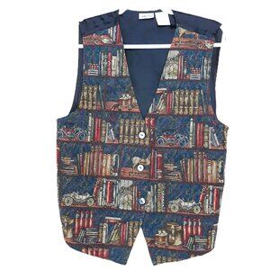 Book Tapestry Vest L by Cabin Creek Preppy Academia Cottagecore Whimsical
